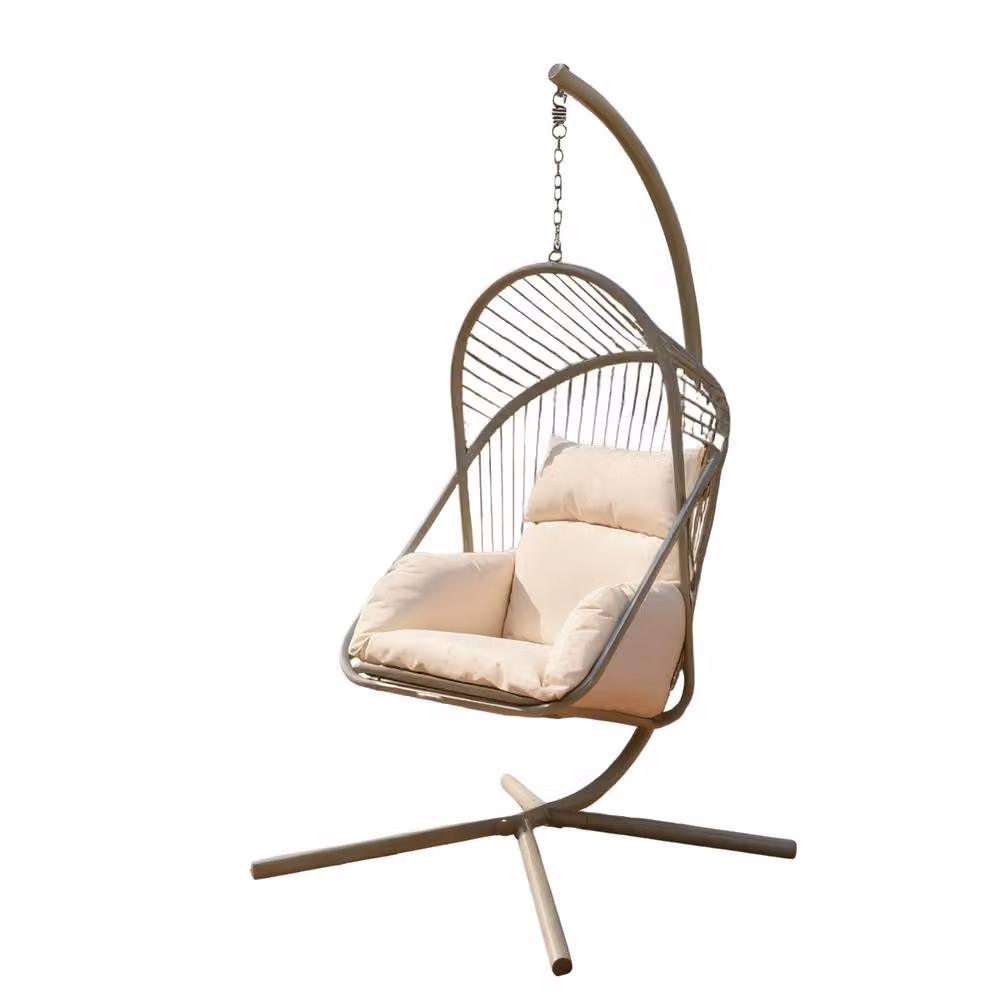 Home Source Hanging Egg Chair with Steel Frame and Waterproof Cushion in Green – 2