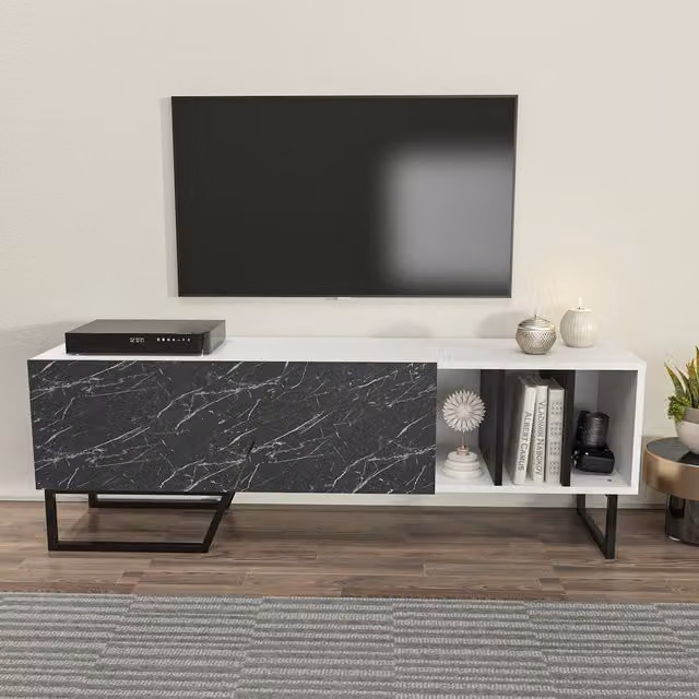 Decorotika Linossa Industrial TV Unit for TVs up to 60 inch in White, Black and Multicolour Marble Effect