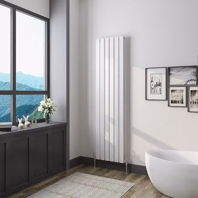 AicaBathroom Vertical Flat Panel Steel Radiator in White, H: 160 cm, W: 40.8 cm