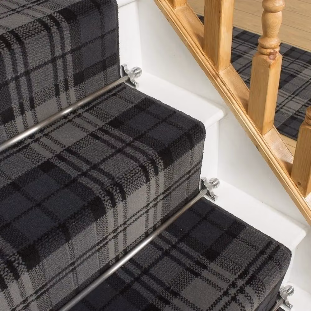runrug Tartan Stair Runner Carpet in Black, W: 80 cm x L: 540 cm – 4