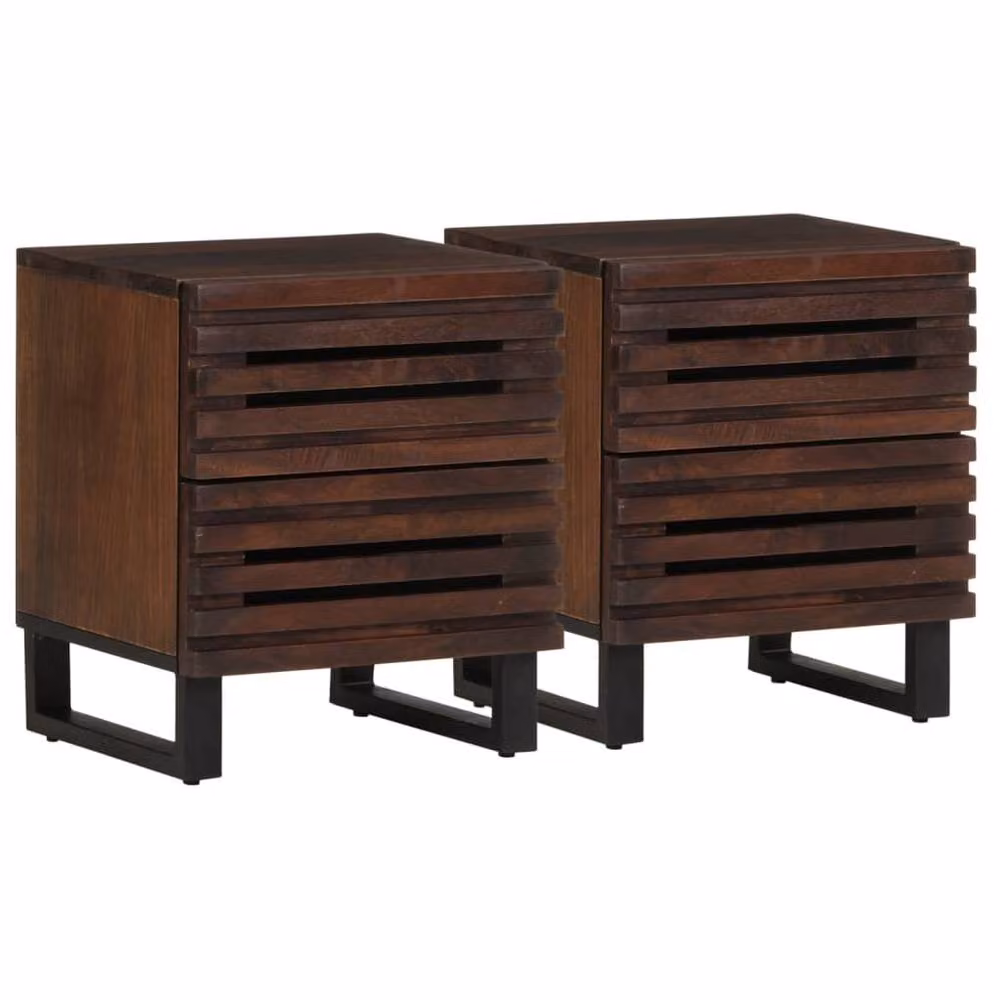 Berkfield Home Set of 2 Solid Mango Wood Bedside Cabinets in Brown, W/D/H: 40 x 33 x 46 cm – 2