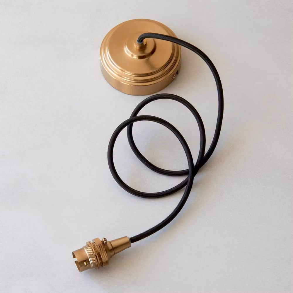 Netlighting Eltham Slim Pendant Light in Gold and Brass with Black Braided Flex B22 – 2
