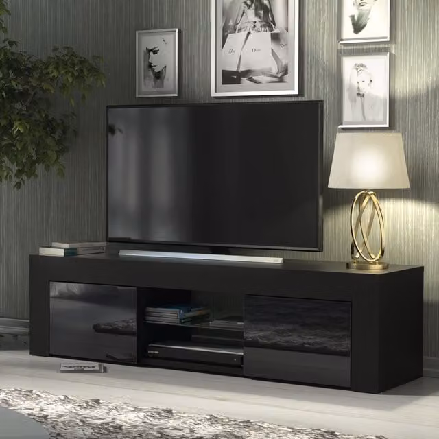 Creative Furniture Modern Black High Gloss TV Unit W: 130 cm, D: 35 cm, H: 35 cm – 1