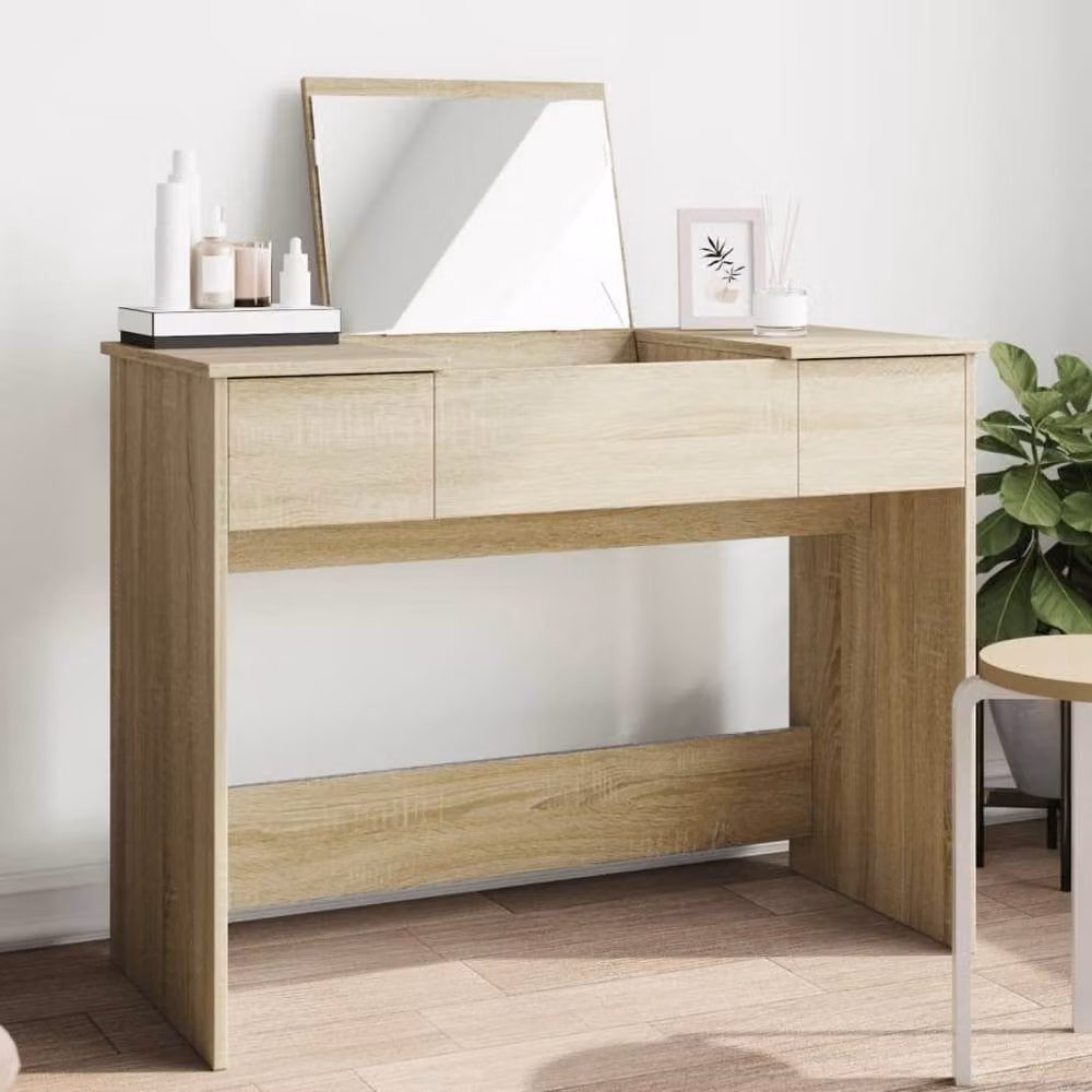 Berkfield Home Sonoma Oak Dressing Table with Mirror in Light Tan, W: 100 cm, D: 45 cm, H: 76 cm – 1