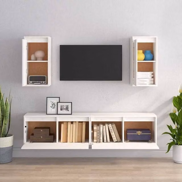 Berkfield Home White Solid Wood Pine TV Cabinets for your Living Room