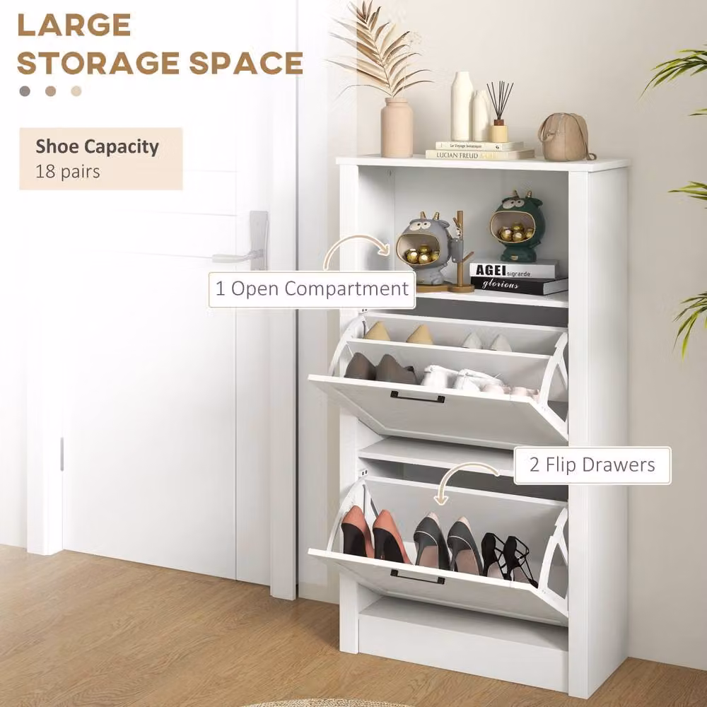 Wyld Haus Lisavi Slim White Shoe Cabinet with 2 Tilting Compartments and Open Shelf – 3