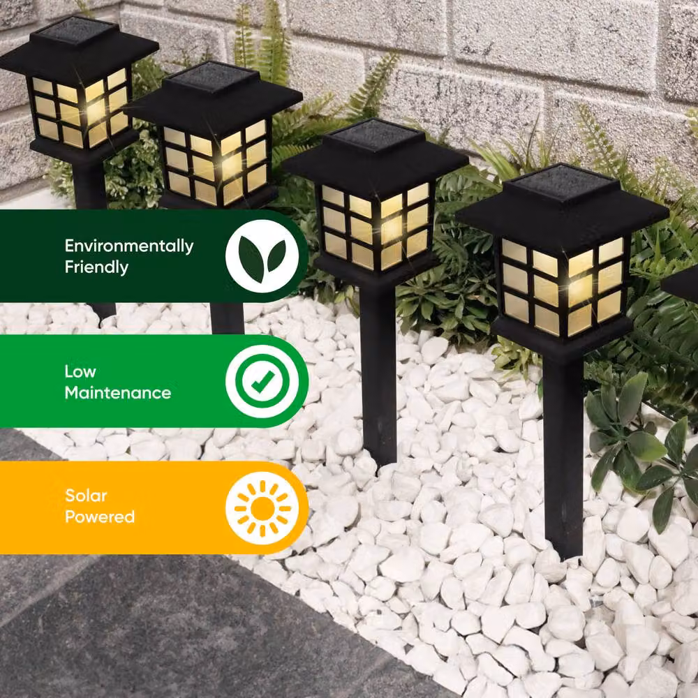 Gardenwize Solar Pathway Lights, 12 Pack, Black, Warm White LED, Height: 37.5 cm – 9