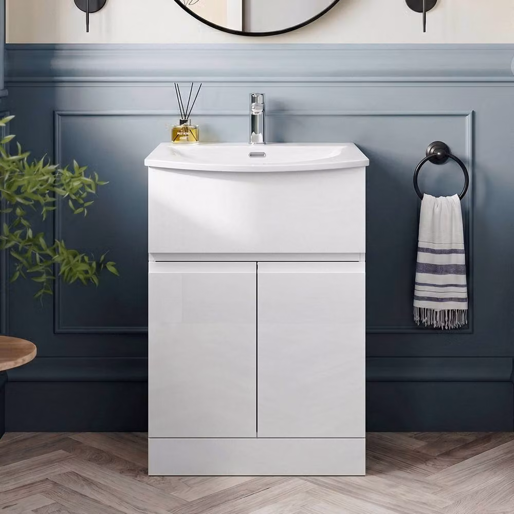 Balterley Mavesyn 2 Door 1 Drawer Vanity Basin Unit, Satin White, W: 60 cm – 2