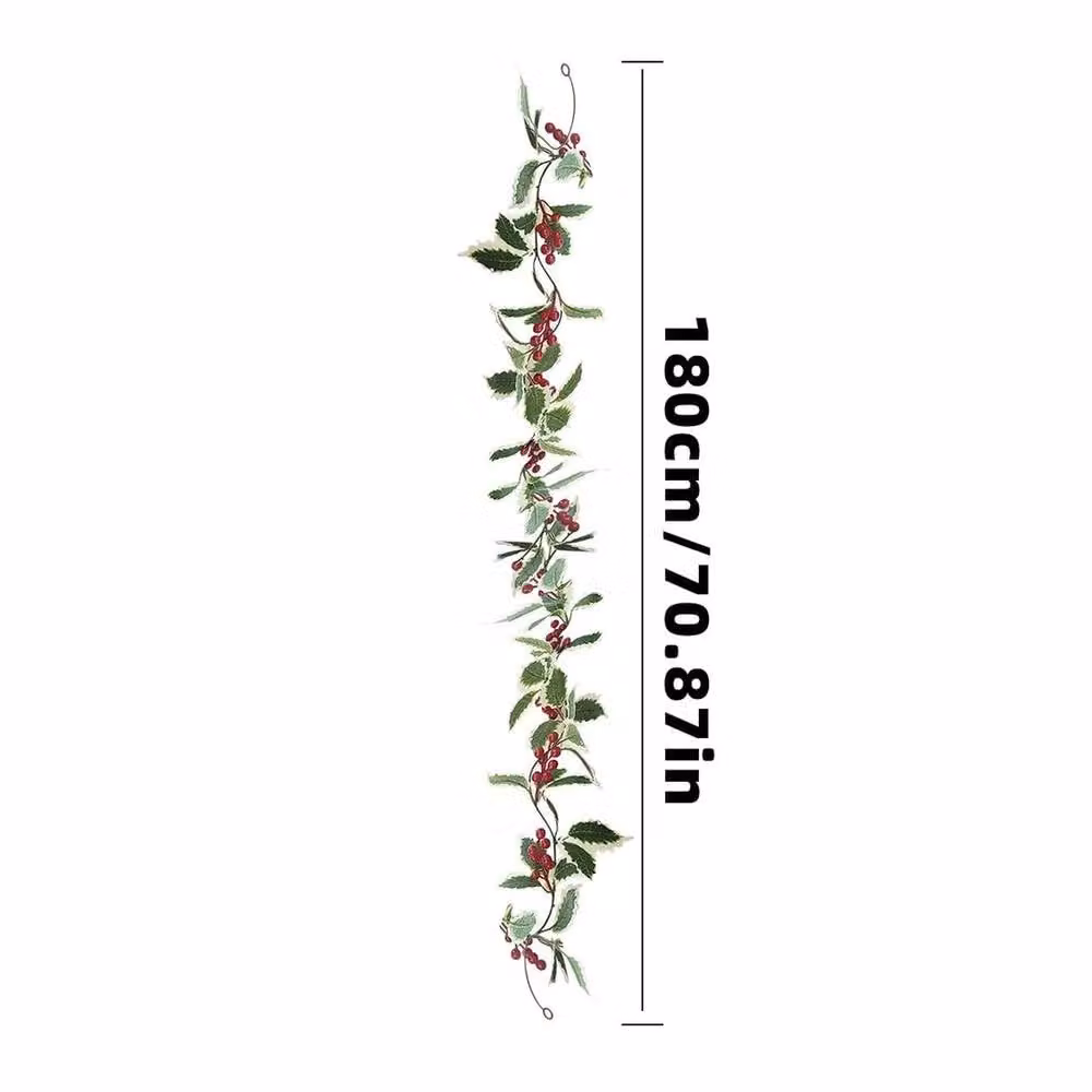 PAWNORA 2m Green Holly Leaf Christmas Garland