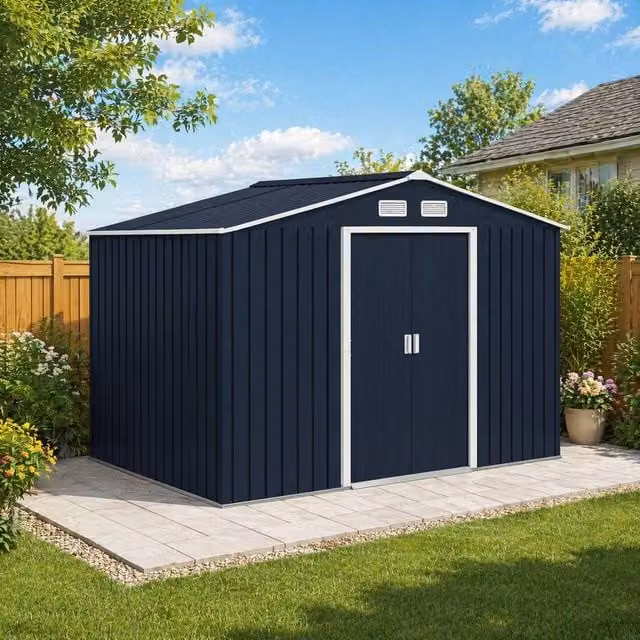STILVORA Modern Galvanised Steel Garden Shed with Sliding Doors and Side Vents in Grey, H 195 cm x W 183 cm