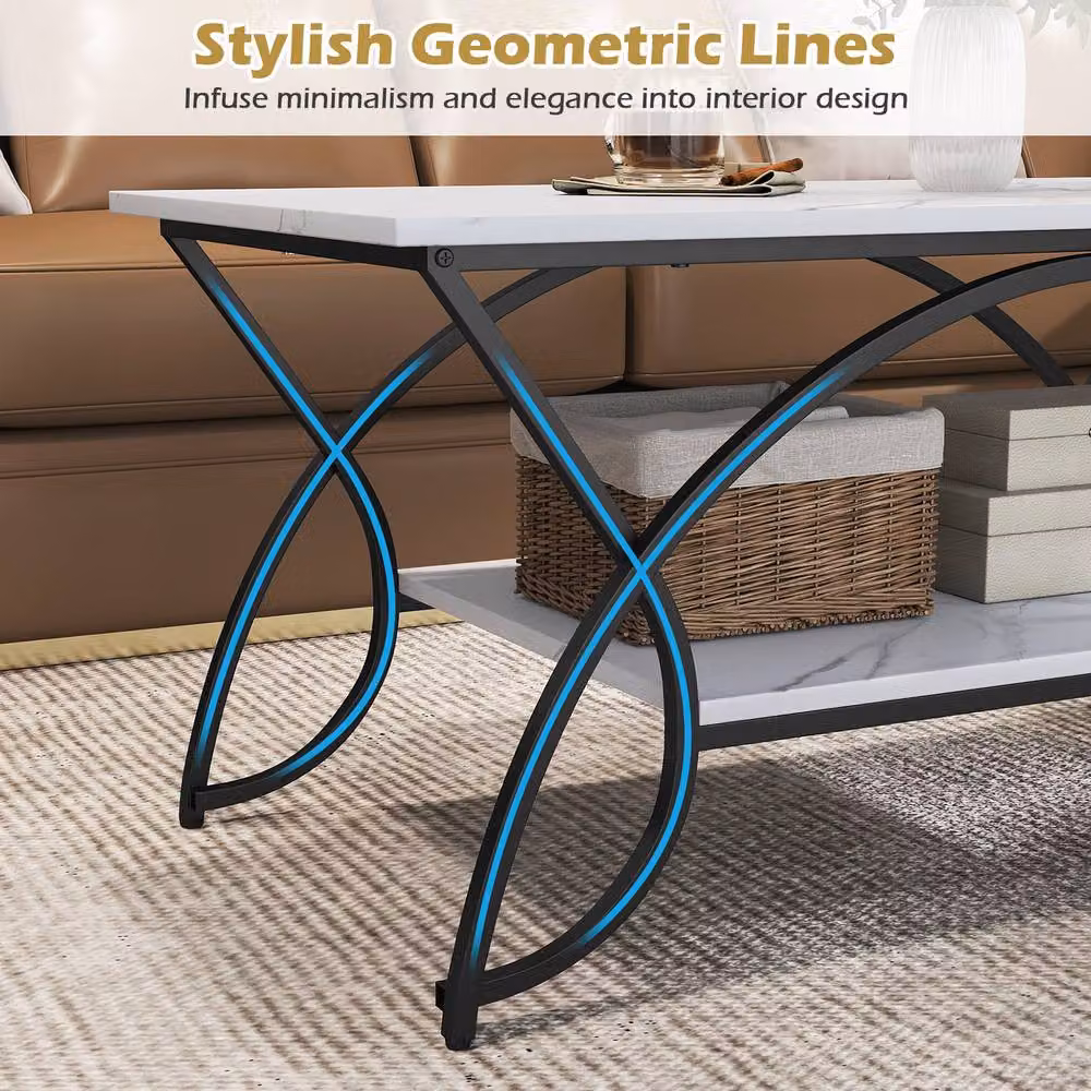 Gymax 2-Tier Modern Rectangular Coffee Table in White – 4