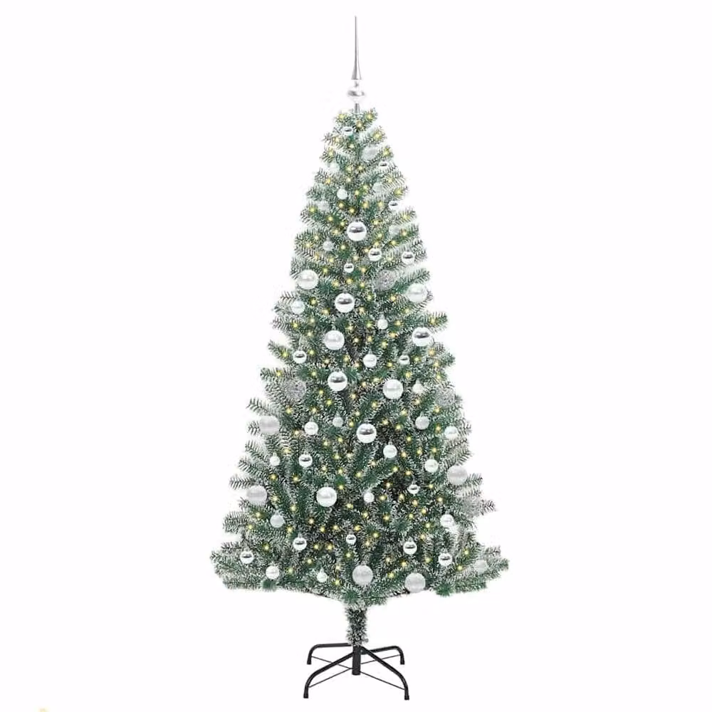 Berkfield Home Snow Flocked Artificial Christmas Tree with LED Lights, Green, Height: 180 cm – 3