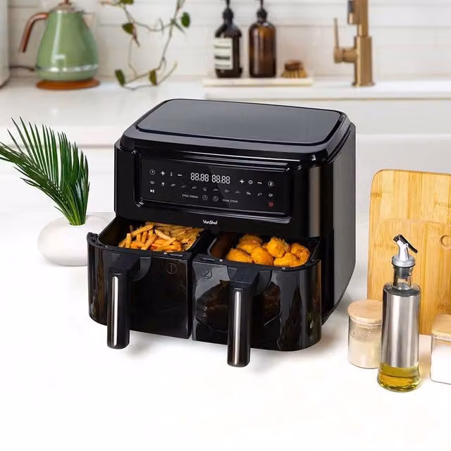 VonShef 9L Dual Zone Air Fryer with Liners, Black