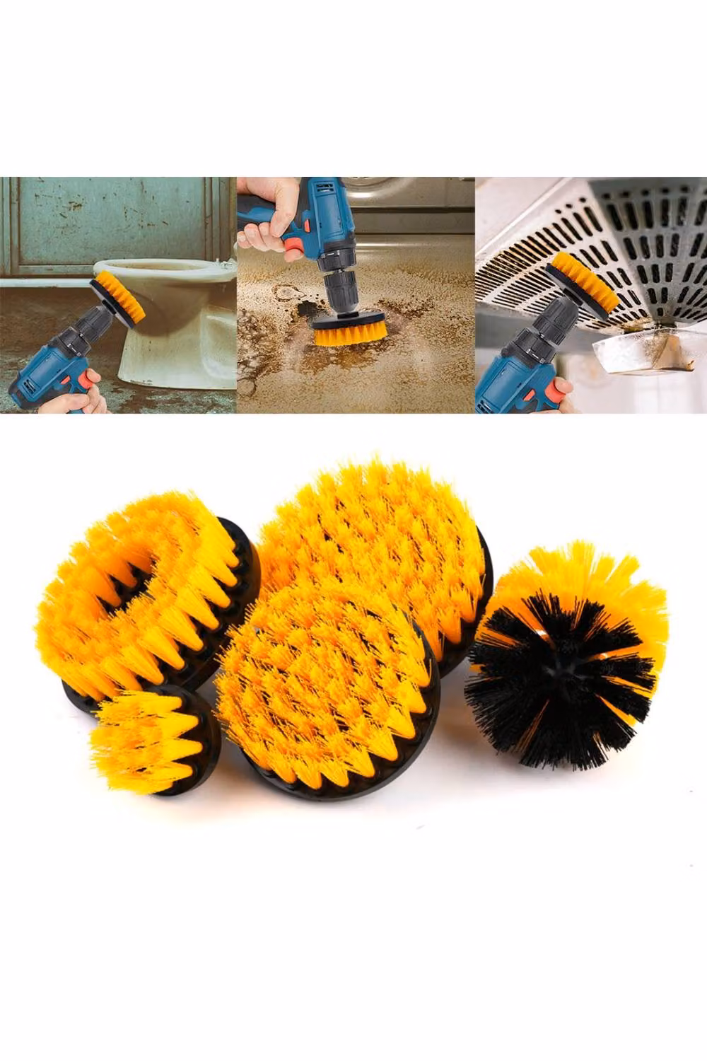 KDMD 5 Pack Nylon Power Scrub Drill Attachment Cleaning Brush Set in Yellow and Orange – 3