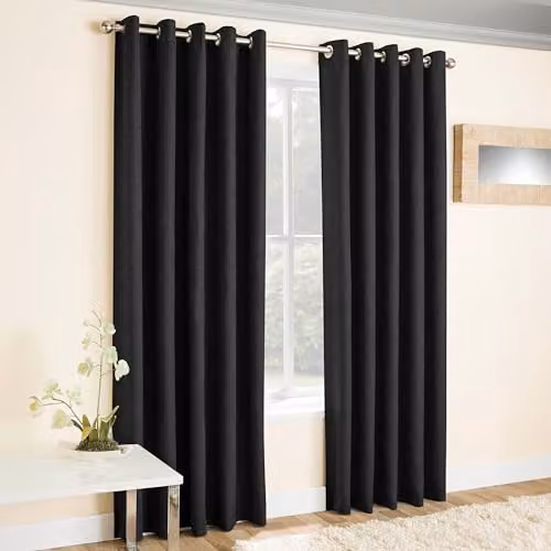 Enhanced Living Black Thermal Noise Reducing Dim Out Eyelet Curtains, Width: 168 cm, Drop: 137 cm