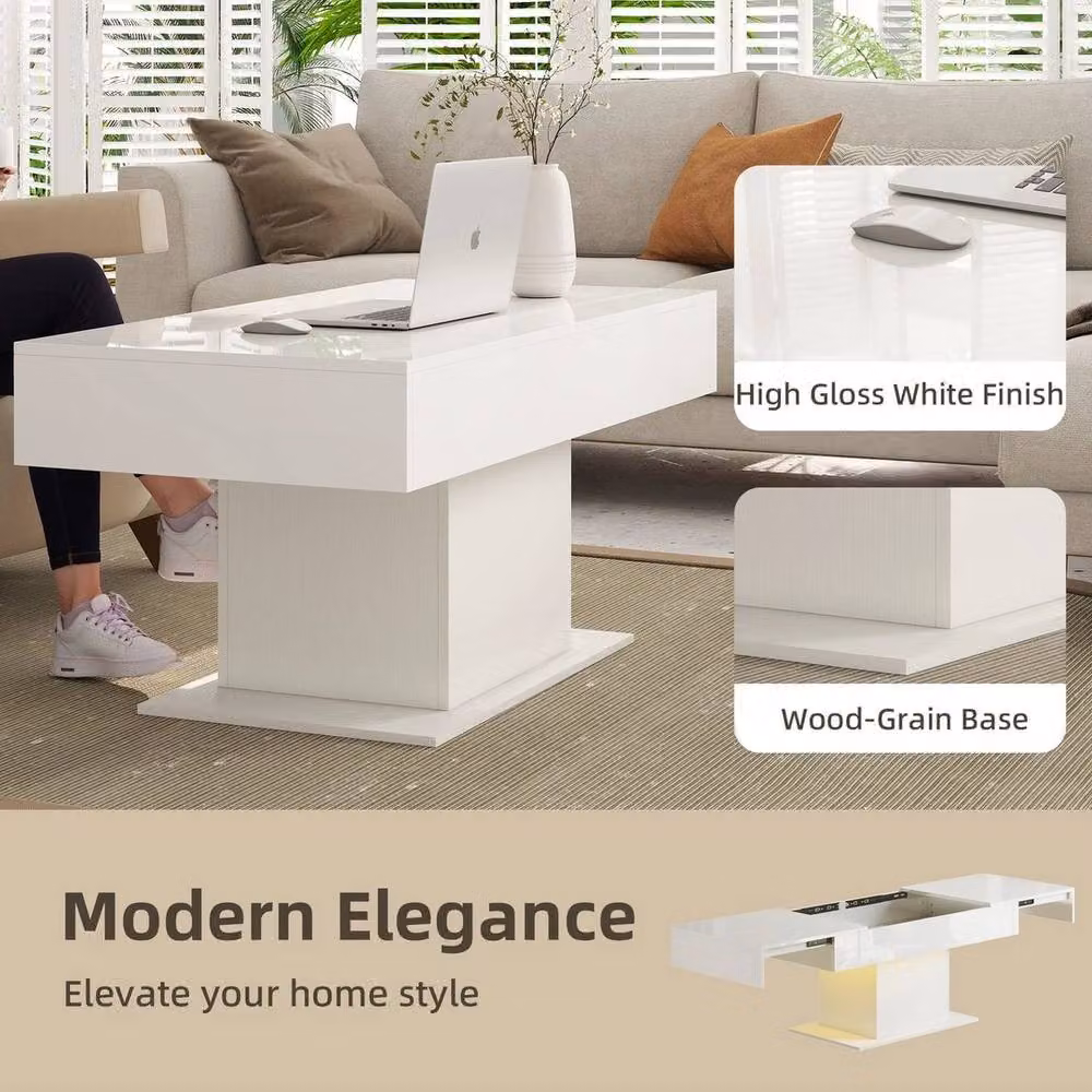 Kelvenix Extendable Modern High Gloss White Coffee Table – 2