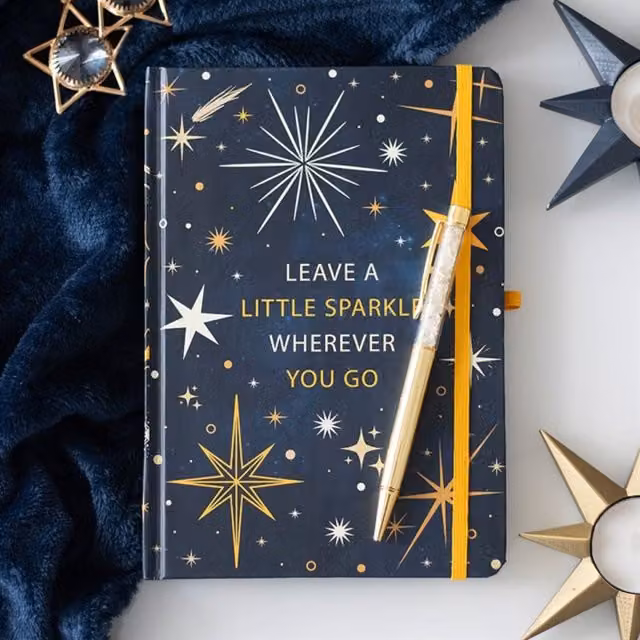 KDMK Celestial A5 Lined Hardcover Notebook with Citrine Pen, Black