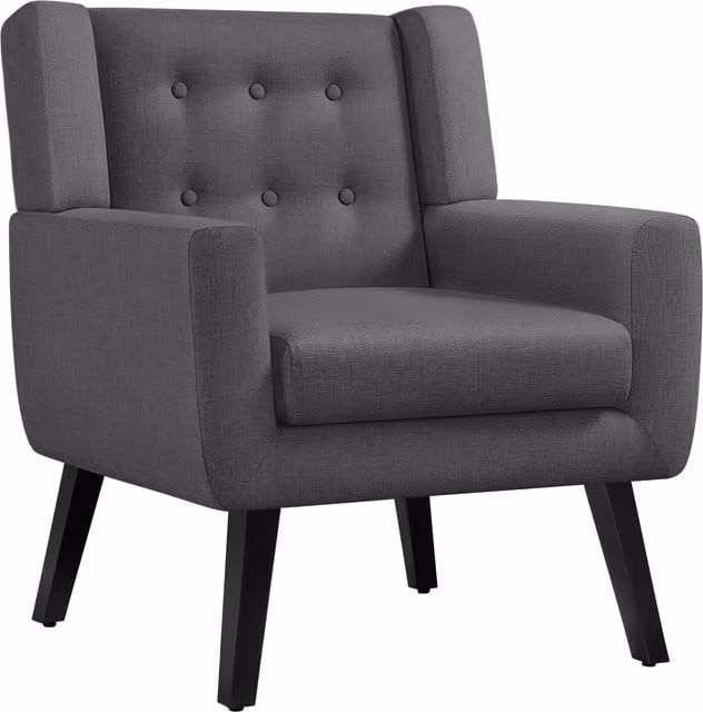 Yaheetech Modern Grey Fabric Tub Armchair with Armrests and Rubberwood Legs