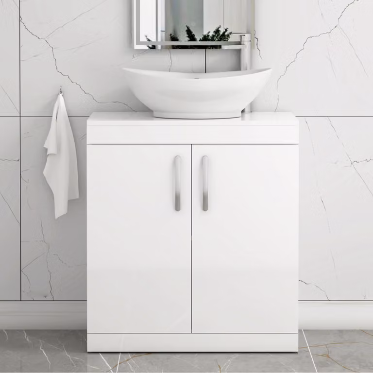 Royal Bathrooms Turin 600mm Gloss White 2 Door Floor Standing Vanity Unit with Countertop Basin