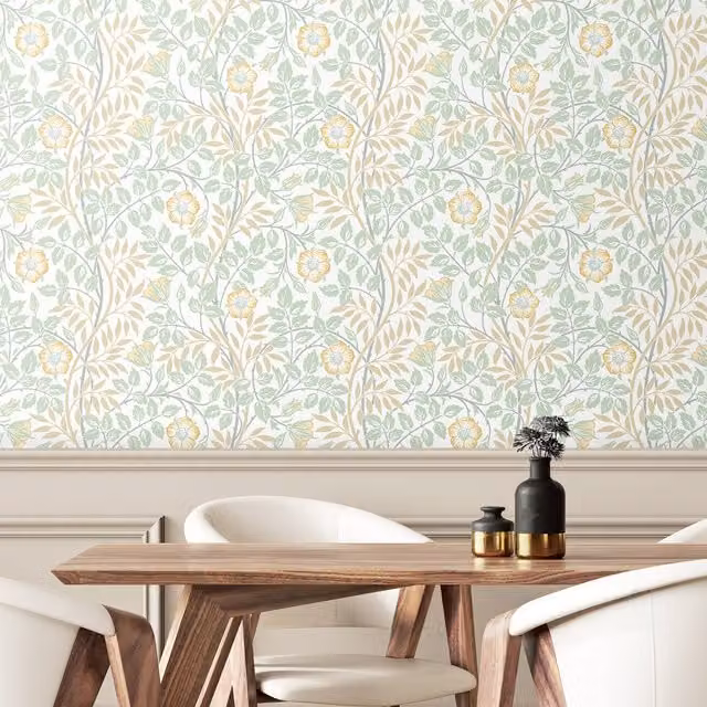 Hoopla Walls Rosehip Trail Floral Wall Art in Green, Yellow and Multicolour