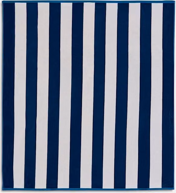 M&S Extra Large Striped Pure Cotton Beach Towel in Navy Blue
