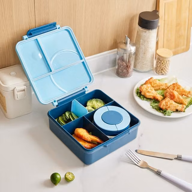 Lifeideas Leakproof Square Lunch Box with Stainless Steel Bowl and Dividers, Blue