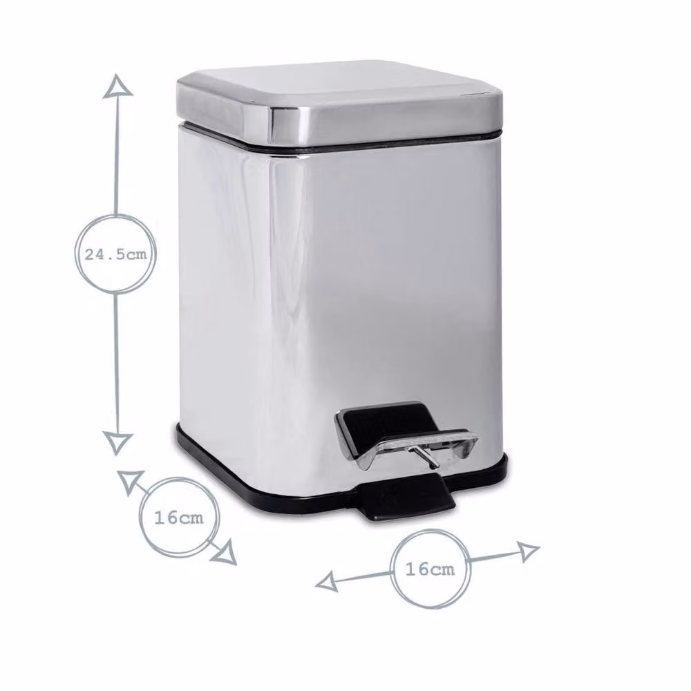 Havendro Bathroom Pedal Bin 3L and Toilet Brush Holder Set in Metallic Silver Stainless Steel – 2