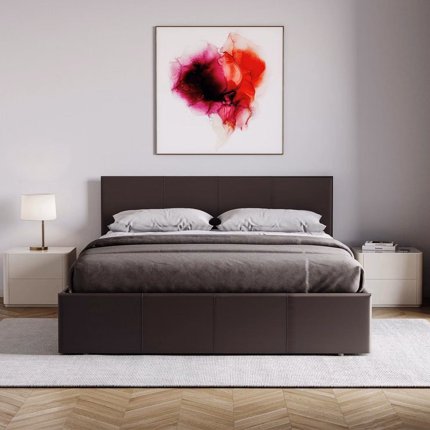 Vida Designs Lisbon King Size Ottoman Bed Frame in Brown Synthetic Leather W/D/H: 180 x 200 x 210 cm – 4