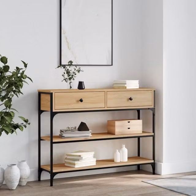 Berkfield Home Sonoma Oak Console Table in Brown, W/D/H: 100 x 25 x 75 cm