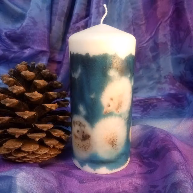 Viki Hedgehog Pillar Candle in White and Multicolour