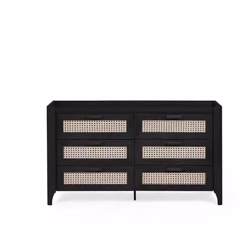 Julian Bowen Sydney Rattan Print 6 Drawer Wide Chest in Black – 2