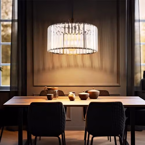 Globo Lighting Cylinder Pendant Light in Matte Black with Transparent Crystals – 3