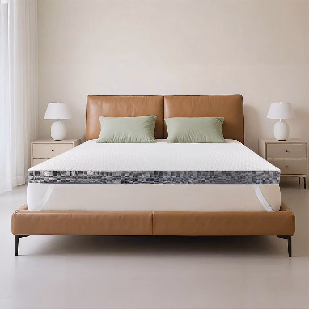 Lavio Double Memory Foam Mattress Topper with Removable Washable Cover in White, W/D/H: 135 x 190 x 8 cm – 2
