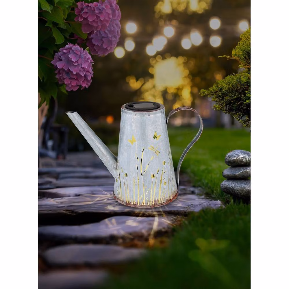 Netlighting Antique Blue Solar Watering Can LED Outdoor Garden Light with Warm White 3000K IP44 Rating – 3