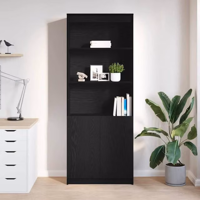 Berkfield Home Modern Black Oak Highboard in Matt MDF, W/D/H: 70 x 35 x 180 cm – 1