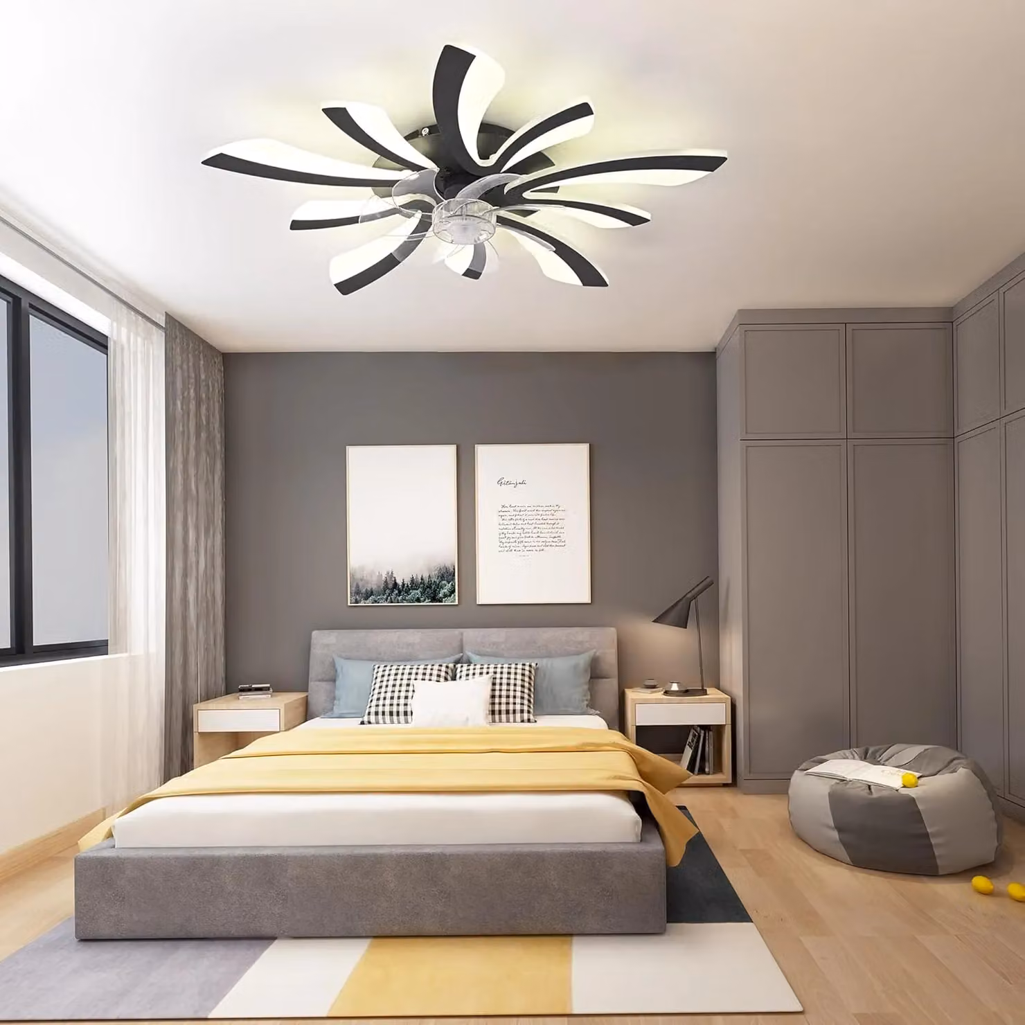 Garwarm Modern Black LED Ceiling Fan with Dimmable Lights and Remote Control – 7