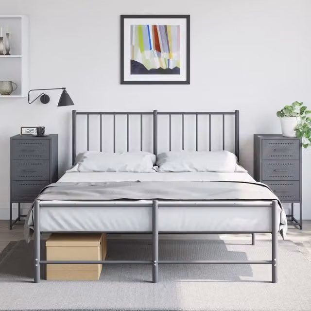 Berkfield Home Set of 2 Anthracite and Black Metal Bedside Cabinets W/D/H: 36 x 39 x 78 cm