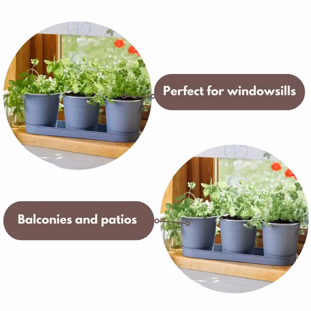 Marco Paul 3-Piece Metal Herb Plant Pots in Grey – 3
