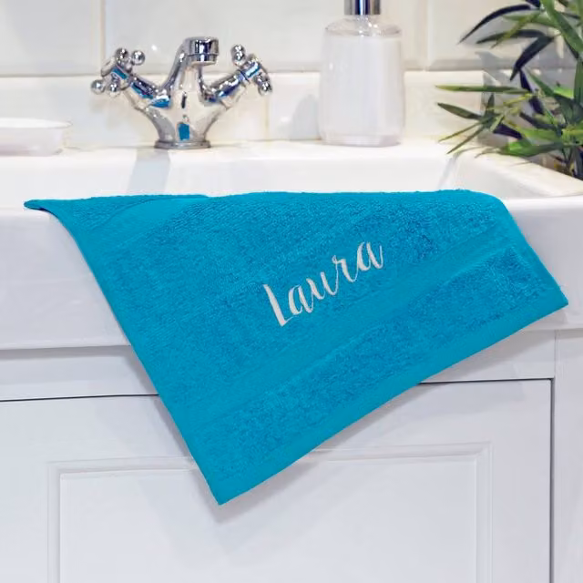 Duncan Stewart Personalised Embroidered Cotton Terry Flannel in Turquoise