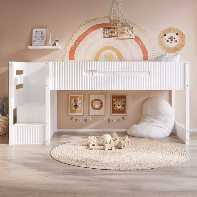 Flair Luca Mid Sleeper Bed with Two 3-Drawer Ribbed Chests in White