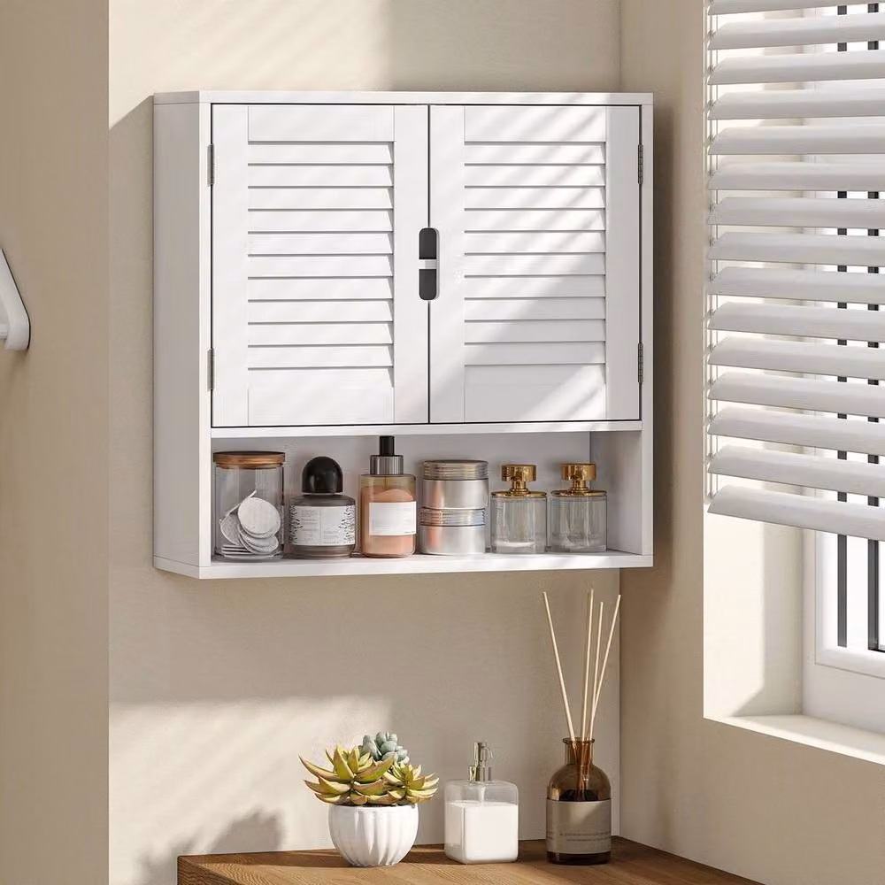PAWNORA Modern White Wall Mounted Bathroom Cabinet with Hinged Doors and Internal Shelves – 2