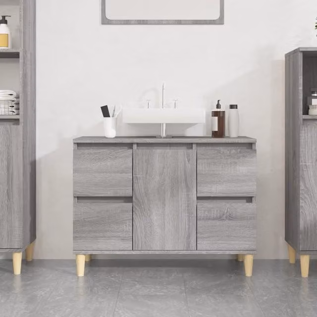 Berkfield Home Sink Cabinet in Grey Sonoma, W: 80 cm, D: 33 cm, H: 60 cm – 1