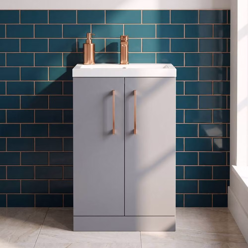 Balterley Modern Freestanding Bathroom Vanity Unit with Soft Close Hinged Doors in Matt Grey, Width: 50 cm – 3