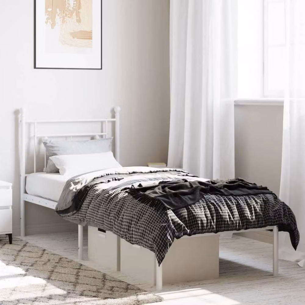 Berkfield Home Metal Bed Frame with Headboard in White, W/D/H: 75 x 196 x 97 cm – 2