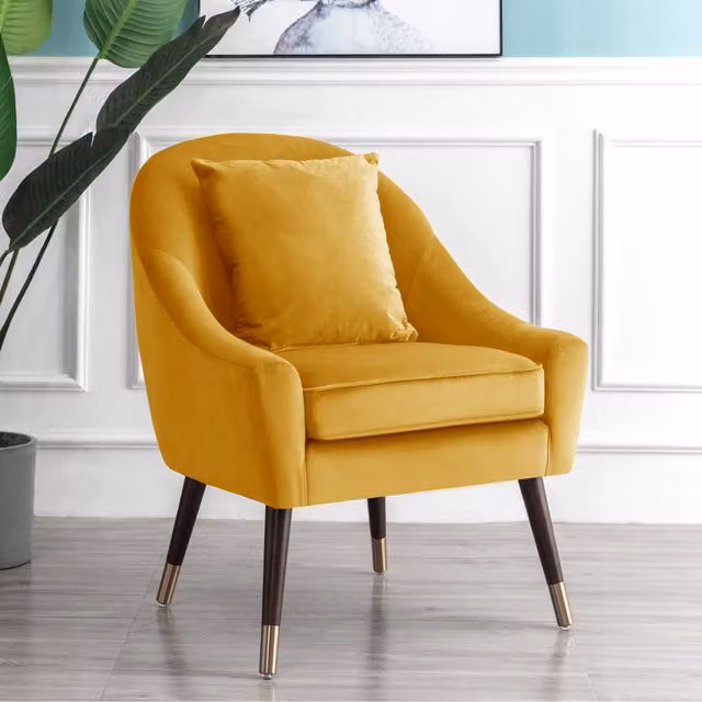 Artemis Home Octavia Yellow Velvet Tub Accent Chair with Armrests and Solid Wood Frame