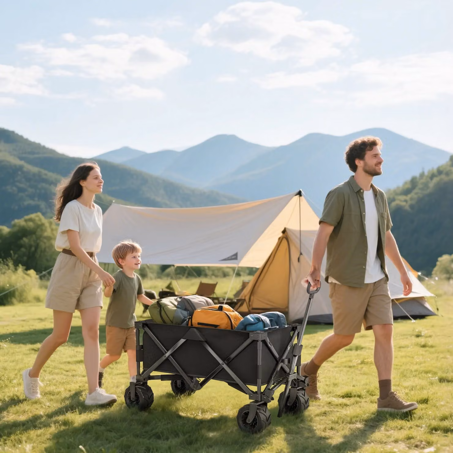OUTSUNNY Folding Outdoor Cargo Wagon Trailer with Handle, Black – 2