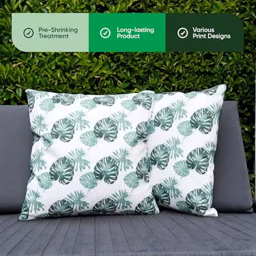 Gardenwize Pack of 2 White Bali Leaf Printed Square Outdoor Scatter Cushions – 7