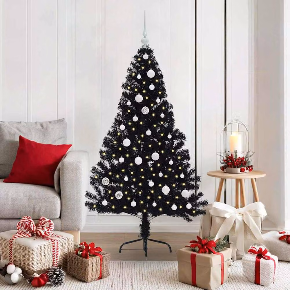 Berkfield Home Beautiful Pre-lit Artificial Christmas Tree in Black, Height: 150 cm – 2