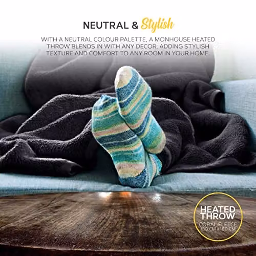MONHOUSE Black Fleece Heated Electric Throw with 9 Heat Settings and Timer, W/D/H: 130 x 160 cm – 5