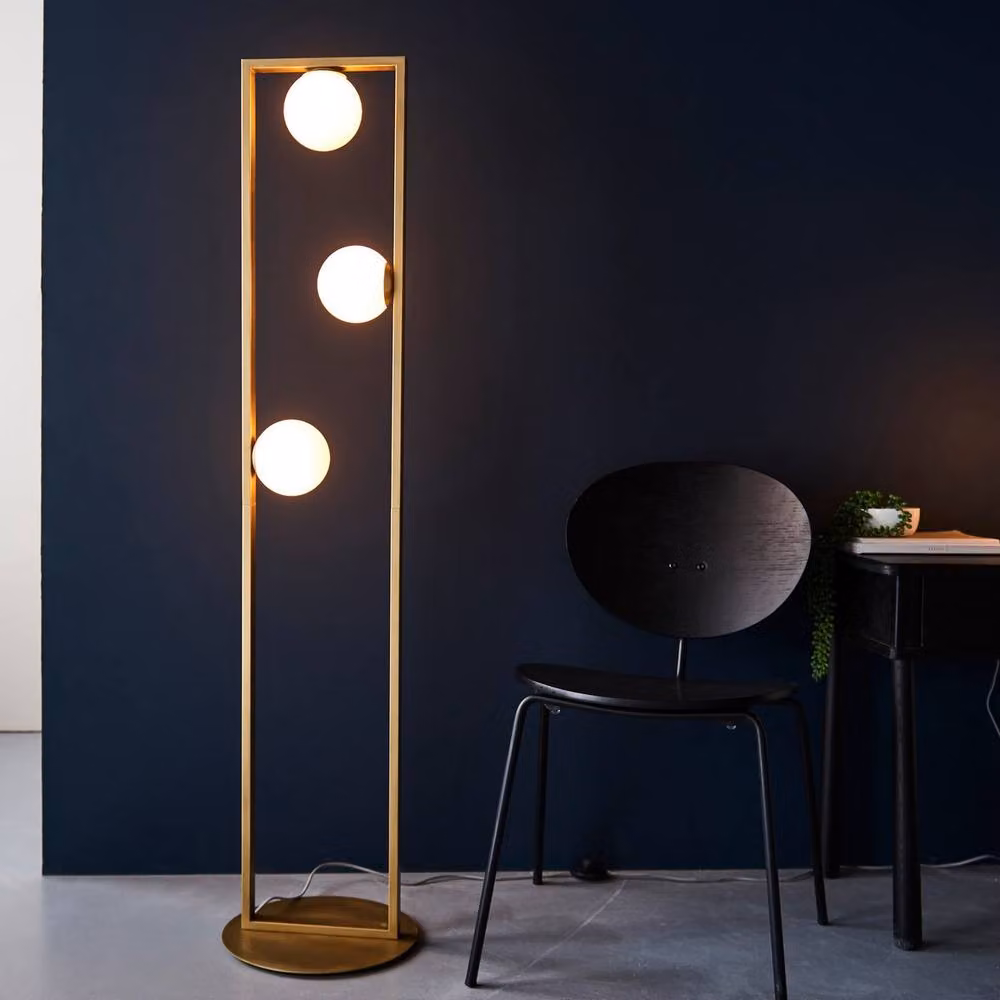 Netlighting Teo Multi Arm Floor Lamp in Brushed Gold with White Gloss Opal Glass Spheres, 3x G9 – 2